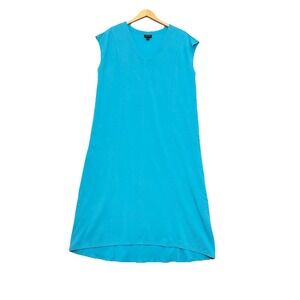 J Jill Dress Womens Large Teal Wearever Collection Sleeveless Rayon Maxi Stretch